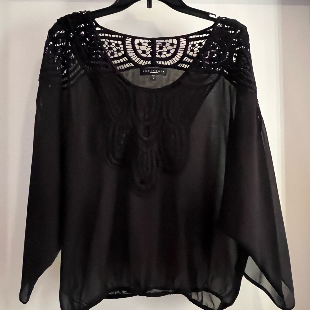 Sanctuary Black Crochet Yoke Sheer Top